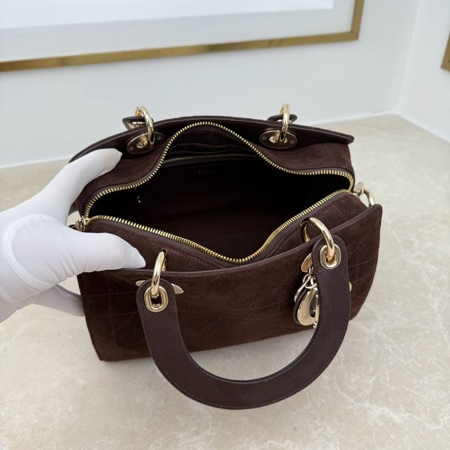 Small Dior Granville Bag Chocolate Flat Macrocannage Suede Calfskin M1441OH