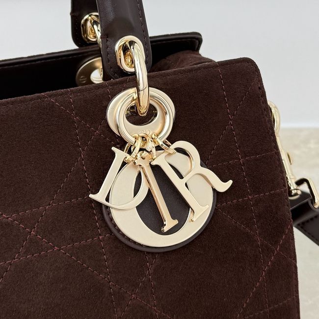 Small Dior Granville Bag Chocolate Flat Macrocannage Suede Calfskin M1441OH