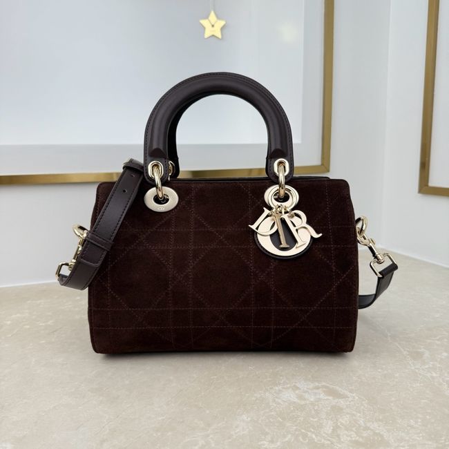 Small Dior Granville Bag Chocolate Flat Macrocannage Suede Calfskin M1441OH
