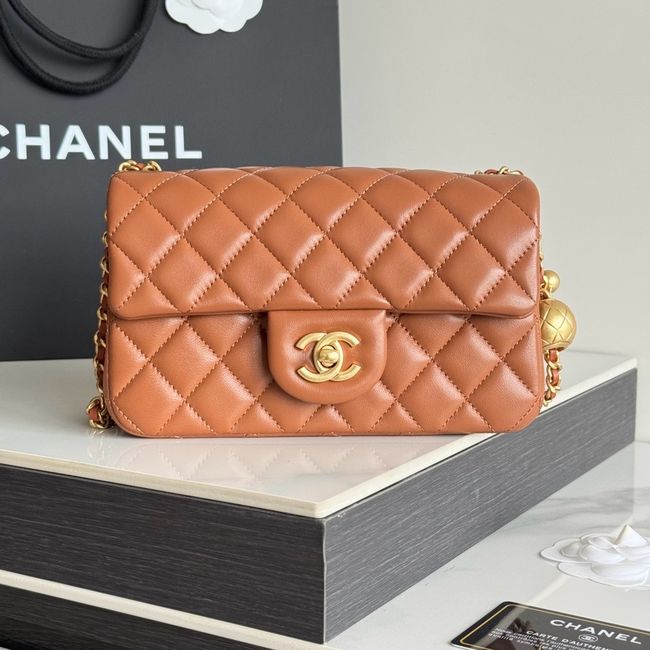 Chanel SMALL FLAP BAG sheepskin AS1787 golden brown