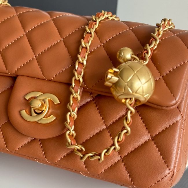 Chanel SMALL FLAP BAG sheepskin AS1787 golden brown