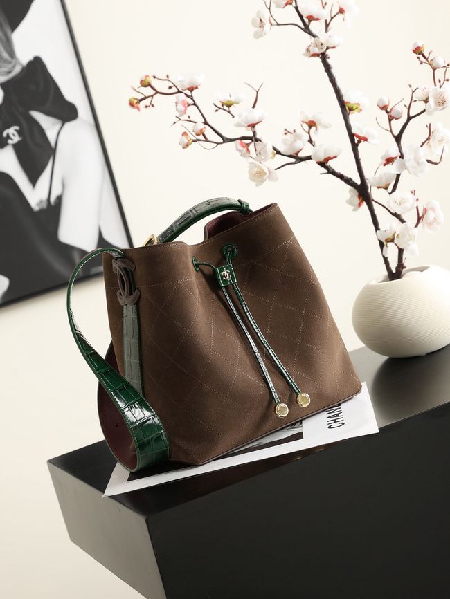 Chanel Suede Calfskin Bucket Bag AS6584 dark brown Chanel Suede Calfskin Bucket Bag AS6584 dark brown