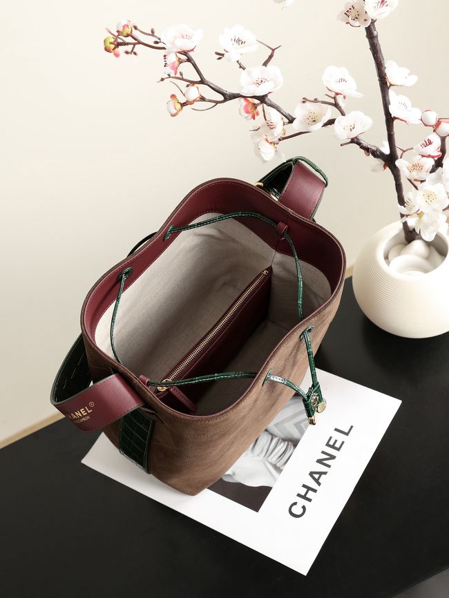 Chanel Suede Calfskin Bucket Bag AS6584 dark brown Chanel Suede Calfskin Bucket Bag AS6584 dark brown