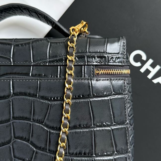 Chanel Vanity with Chain Crocodile Embossed AP5195 black