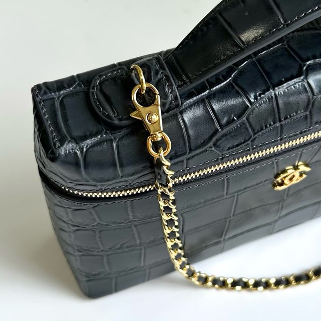 Chanel Vanity with Chain Crocodile Embossed AP5195 black