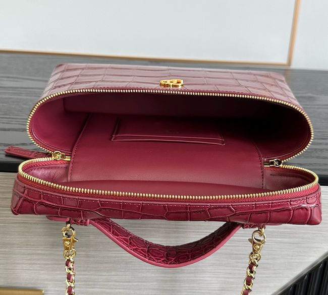 Chanel Vanity with Chain Crocodile Embossed AP5195 burgundy