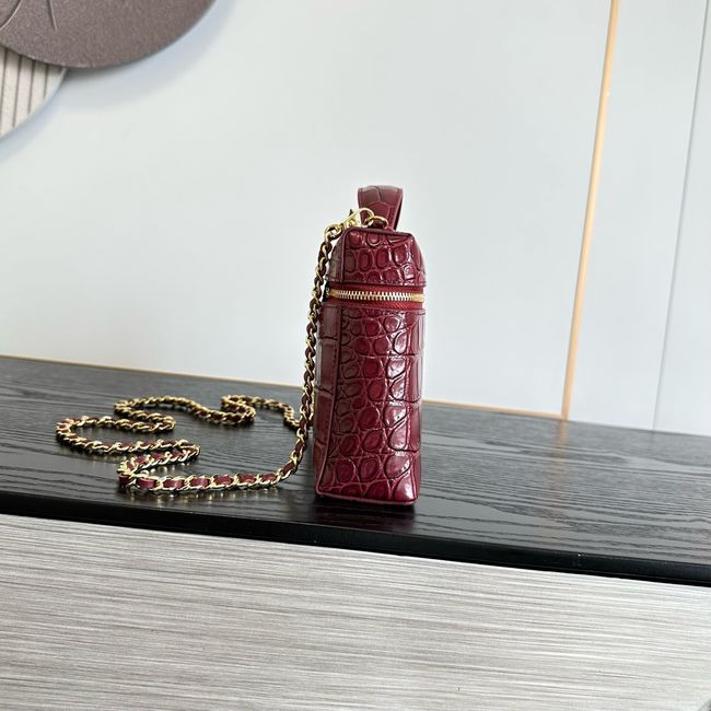 Chanel Vanity with Chain Crocodile Embossed AP5195 burgundy