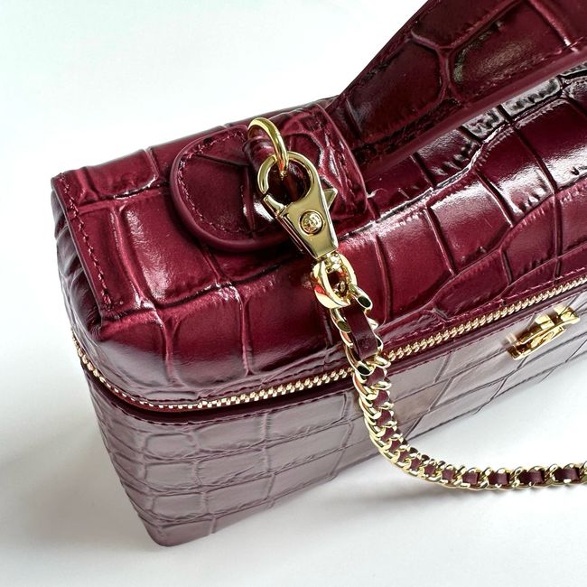 Chanel Vanity with Chain Crocodile Embossed AP5195 burgundy