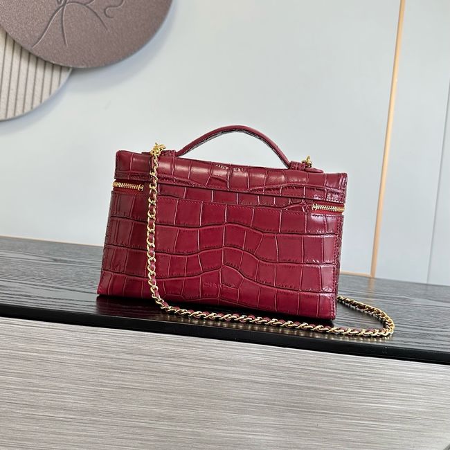 Chanel Vanity with Chain Crocodile Embossed AP5195 burgundy