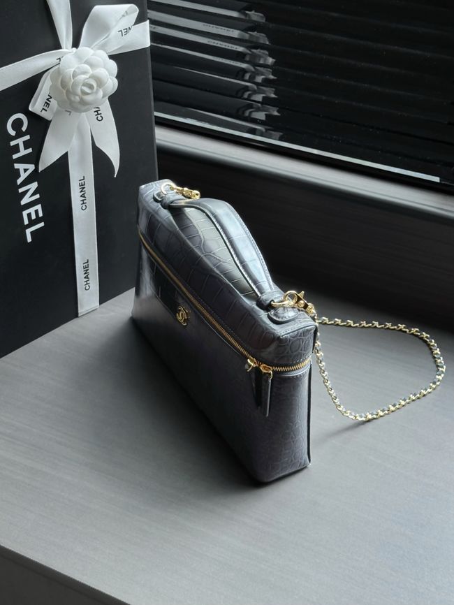 Chanel Vanity with Chain Crocodile Embossed AP5195 gray