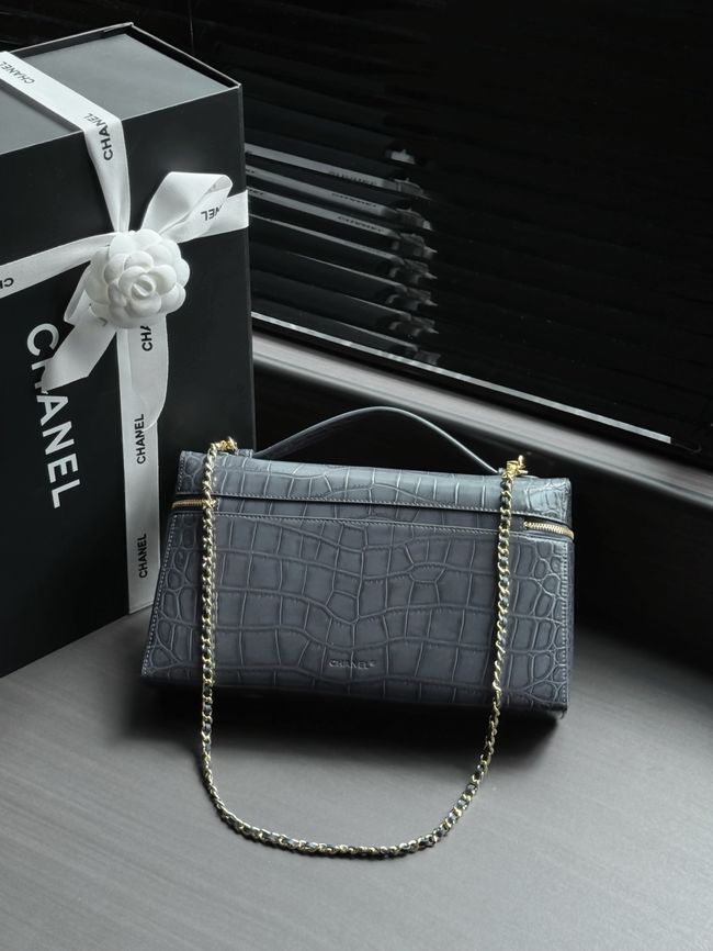 Chanel Vanity with Chain Crocodile Embossed AP5195 gray