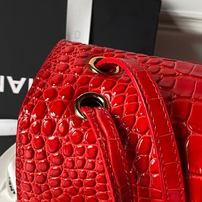 Chanel Crocodile Embossed Maxi Flap bag AS6231 red