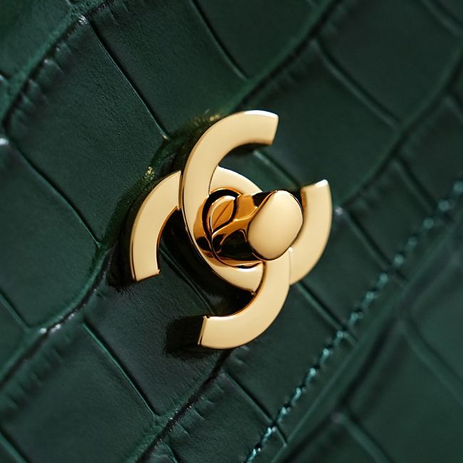 Chanel Crocodile Embossed Shopping Bag AS6428 dark green