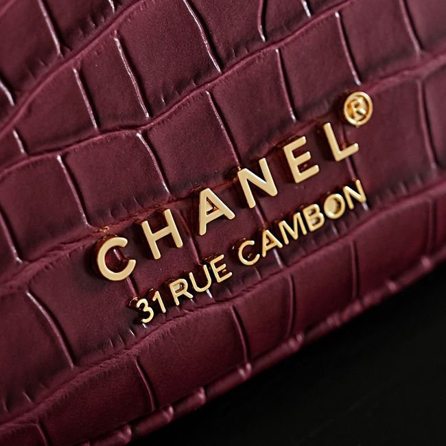 Chanel Crocodile Embossed Shoulder Bag 68012 burgundy Chanel Crocodile Embossed Shoulder Bag 68012 burgundy