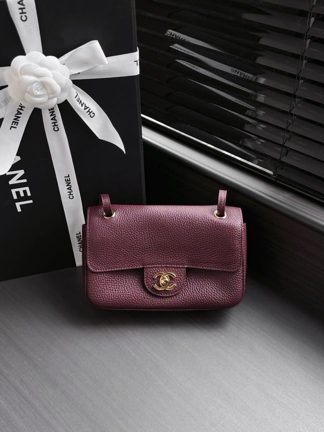 Chanel Mini Flap Bag AS6573 Purple-red&gold-Tone Metal