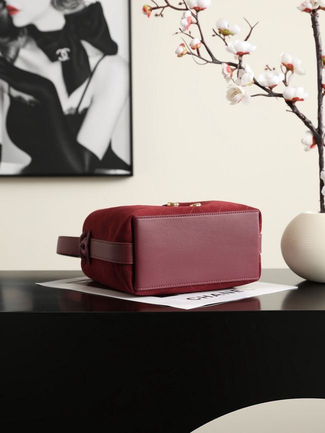 Chanel Suede Calfskin Bucket Bag AS6537 burgundy