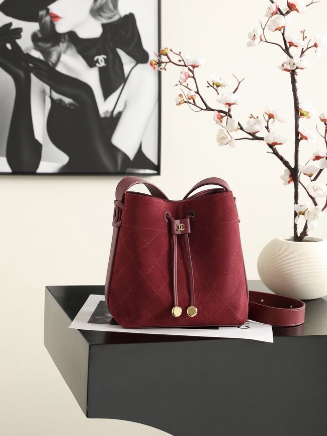 Chanel Suede Calfskin Bucket Bag AS6537 burgundy