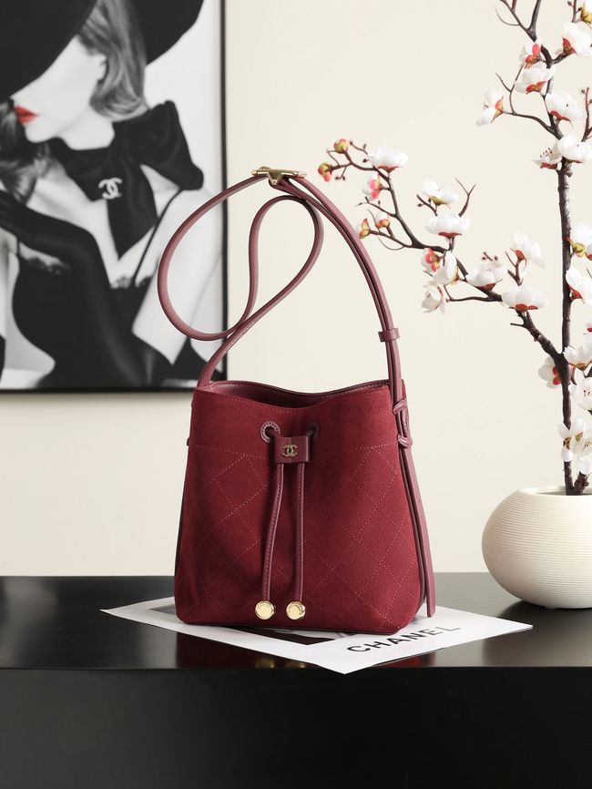 Chanel Suede Calfskin Bucket Bag AS6537 burgundy