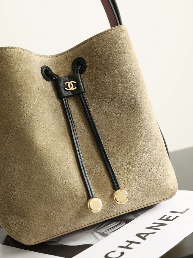 Chanel Suede Calfskin Bucket Bag AS6537 dark Beige