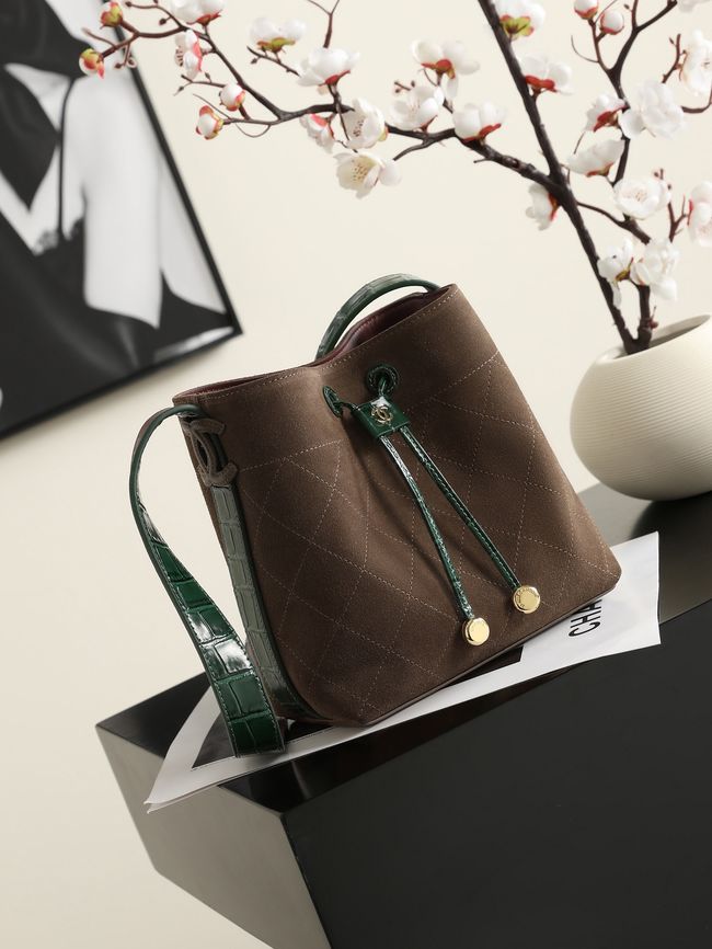 Chanel Suede Calfskin Bucket Bag AS6537 dark brown Chanel Suede Calfskin Bucket Bag AS6537 dark brown
