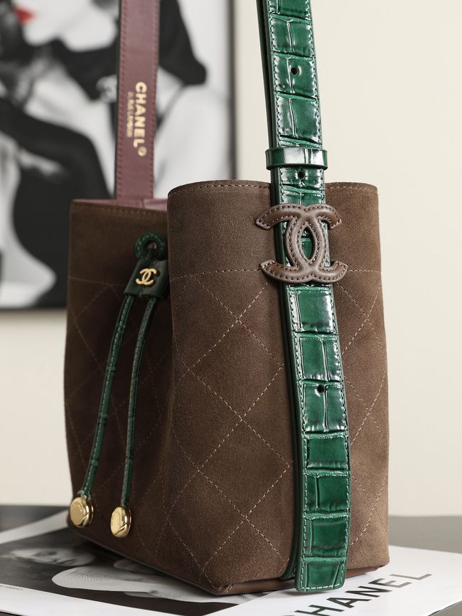 Chanel Suede Calfskin Bucket Bag AS6537 dark brown Chanel Suede Calfskin Bucket Bag AS6537 dark brown