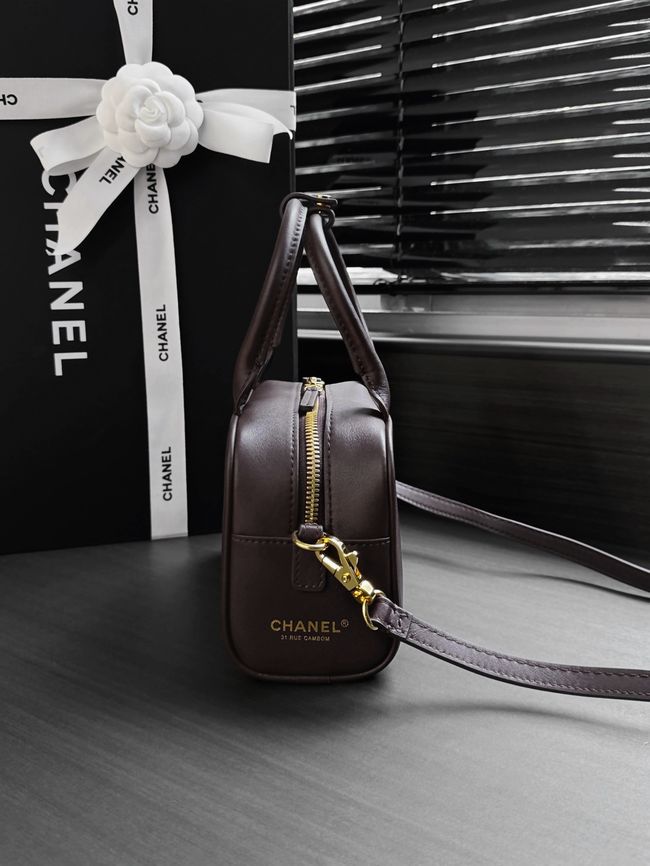 Chanel Clutch with Leather Strap AP5528 dark Coffee Chanel Clutch with Leather Strap AP5528 dark Coffee