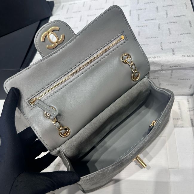 Chanel Mini Flap Bag Suede Calfskin AS6573 gray Chanel Mini Flap Bag Suede Calfskin AS6573 gray