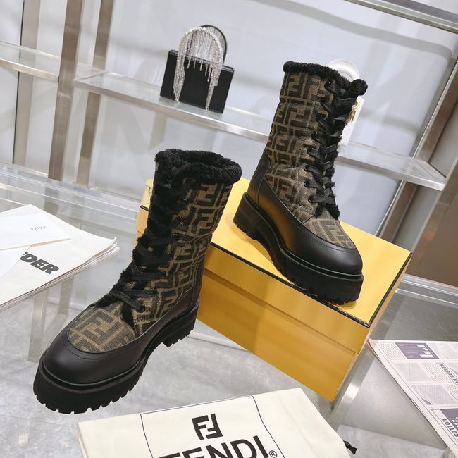 FENDI Filo black leather and FF fabric biker boots 8T8576-1
