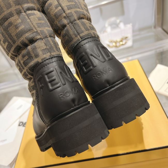 FENDI Filo black leather and FF fabric biker boots 8T8576-1