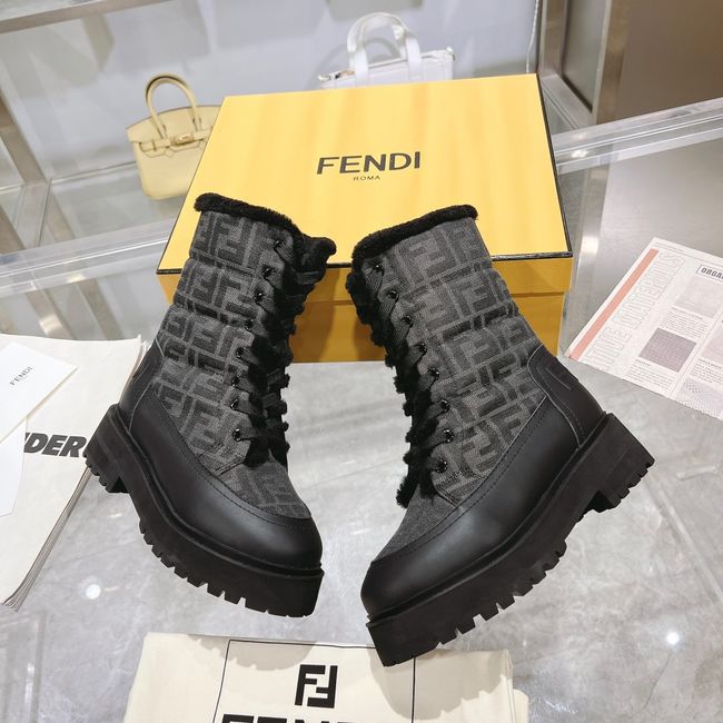 FENDI Filo black leather and FF fabric biker boots 8T8576-2