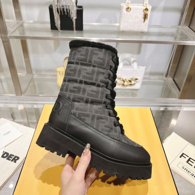 FENDI Filo black leather and FF fabric biker boots 8T8576-2