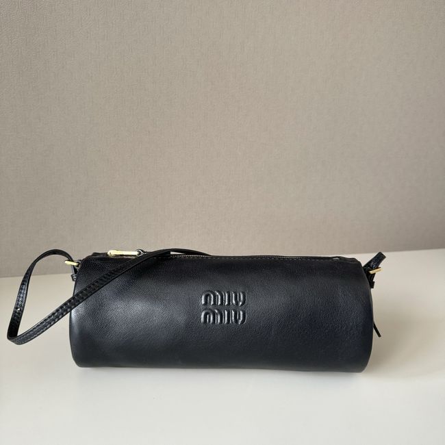 MIUMIU Tote Shoulder Handbag sheepskin 5NE851 black
