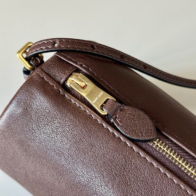 MIUMIU Tote Shoulder Handbag sheepskin 5NE851 dark brown