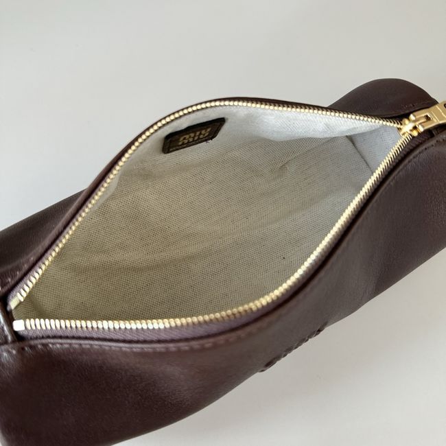 MIUMIU Tote Shoulder Handbag sheepskin 5NE851 dark brown