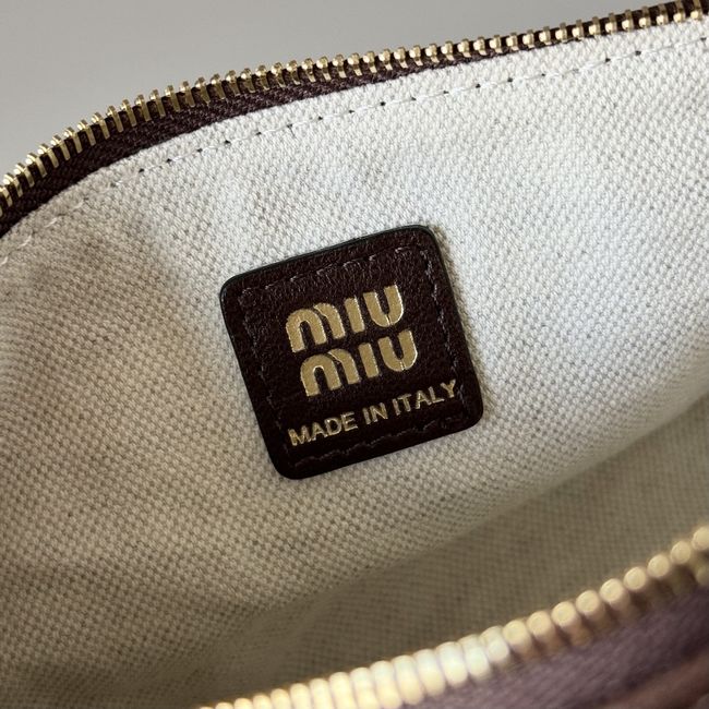 MIUMIU Tote Shoulder Handbag sheepskin 5NE851 dark brown