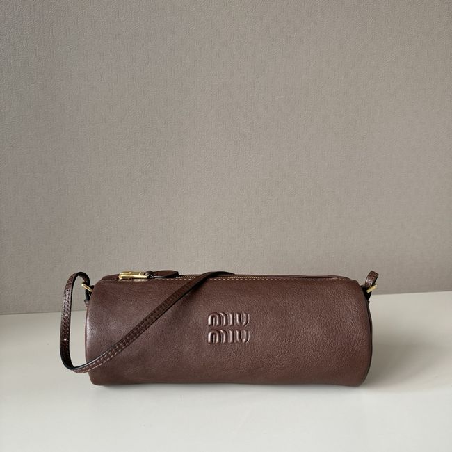 MIUMIU Tote Shoulder Handbag sheepskin 5NE851 dark brown