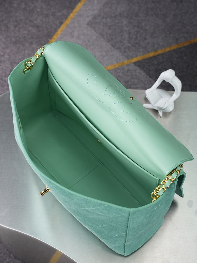 CHANEL Maxi Flap bag Suede Calfskin AS6231 Lake green