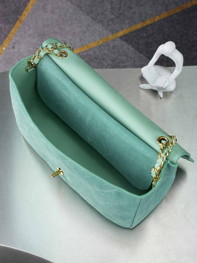 CHANEL Maxi Flapbag Suede Calfskin AS6233 Lake green