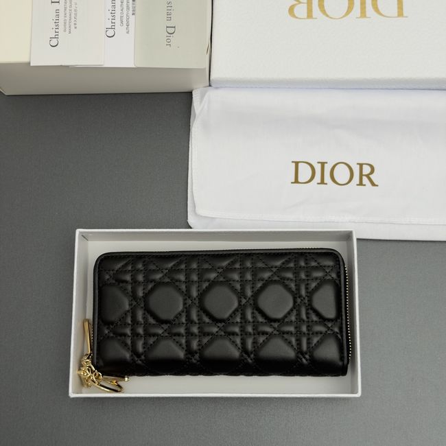 LADY DIOR LOTUS WALLET CANNAGE LAMBSKIN S0007 black