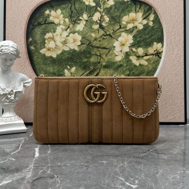 Gucci GG Marmont pouch with strap A006X2 brown suede