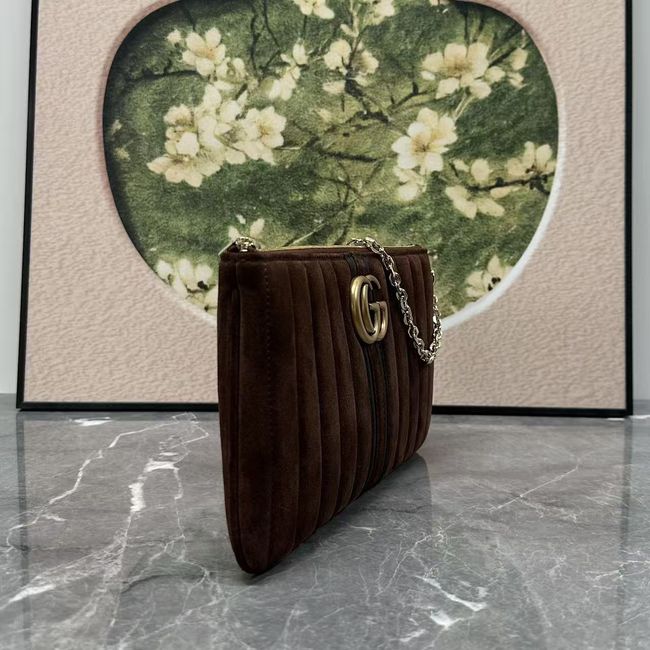 Gucci GG Marmont pouch with strap A006X2 dark brown suede