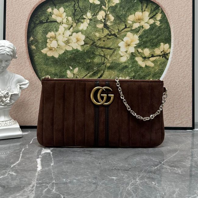 Gucci GG Marmont pouch with strap A006X2 dark brown suede