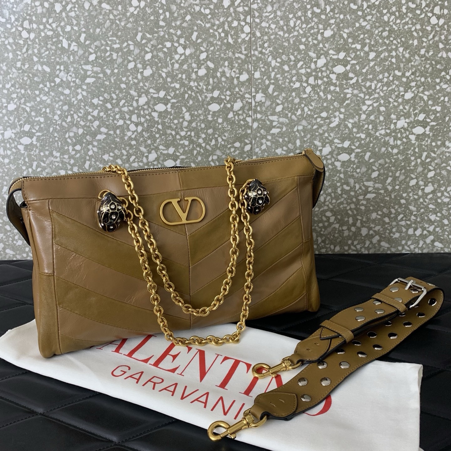 VALENTINO PANTHEA lambskin bag WB0S70 camel