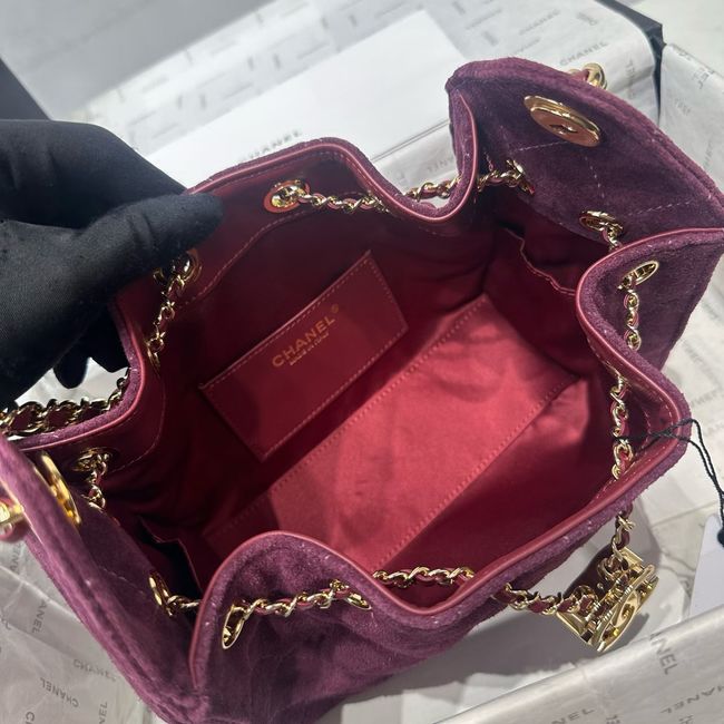 CHANEL 25 Mini Handbag Suede AS5631 Burgundy