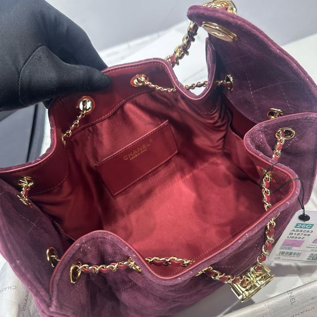 CHANEL 25 Small Handbag Suede AS5293 Burgundy