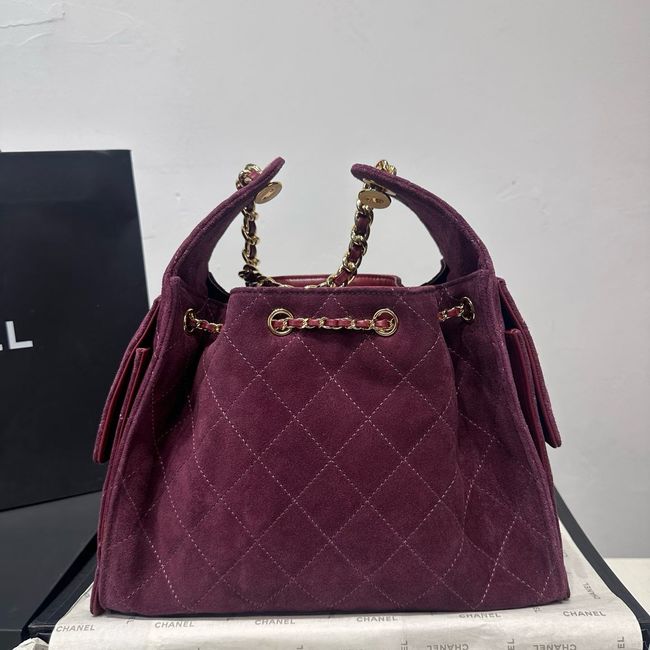 CHANEL 25 Small Handbag Suede AS5293 Burgundy