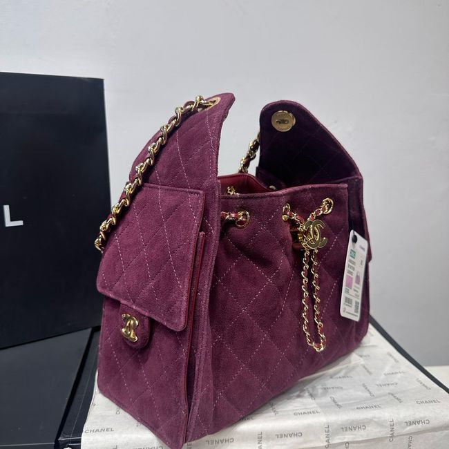 CHANEL 25 Small Handbag Suede AS5293 Burgundy