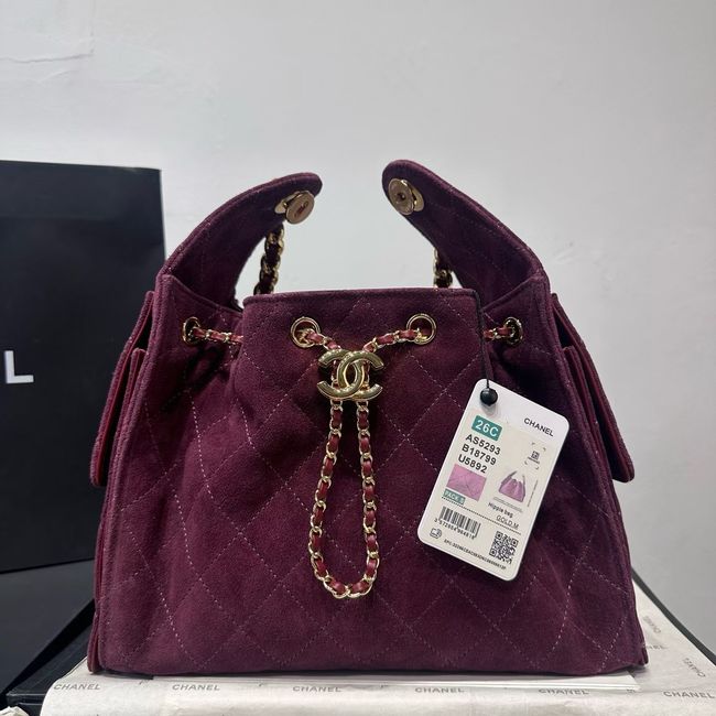 CHANEL 25 Small Handbag Suede AS5293 Burgundy