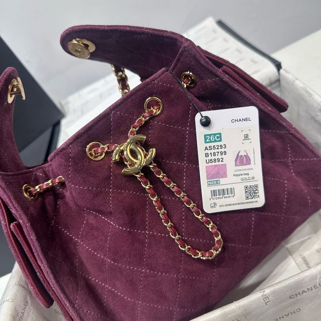 CHANEL 25 Small Handbag Suede AS5293 Burgundy