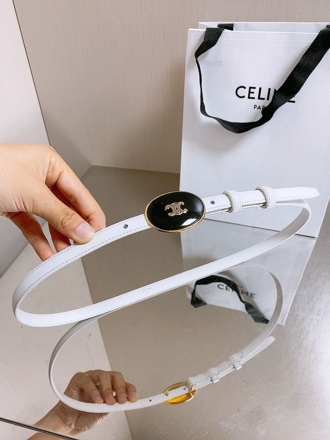 Celine ELLIPSE Belt 13 IN TAURILLON LEATHER WITH ENAMELLED BUCKLE P5706 white